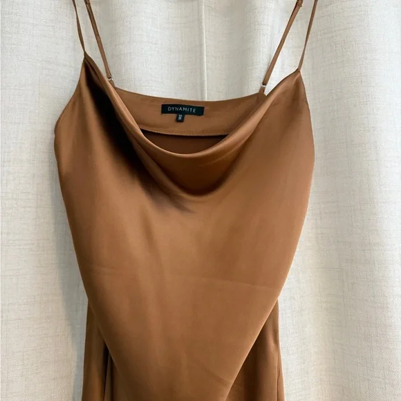 Dynamite Satin Slip Dress - Brown - Large - Picture 2 of 4
